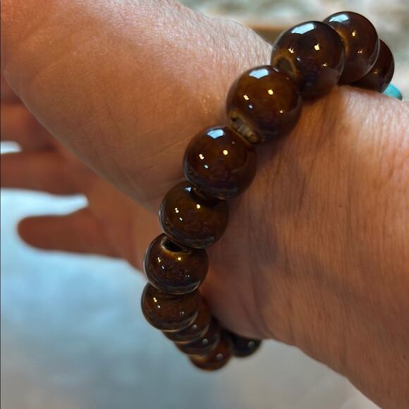 Brown Beaded Bracelet with Turquoise Cross - Picture 3 of 3